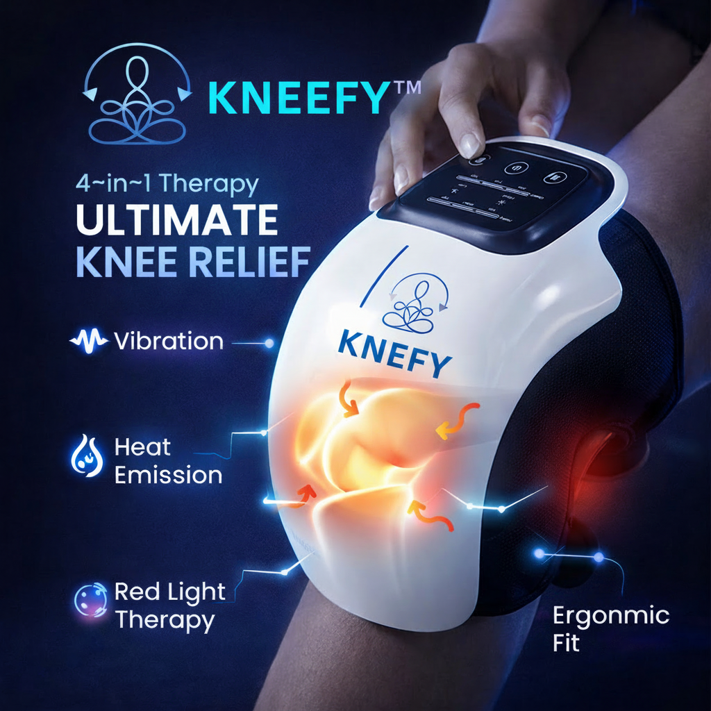 KNEEFY smart knee massager 4-in-1 therapy ultimate knee relief infographic